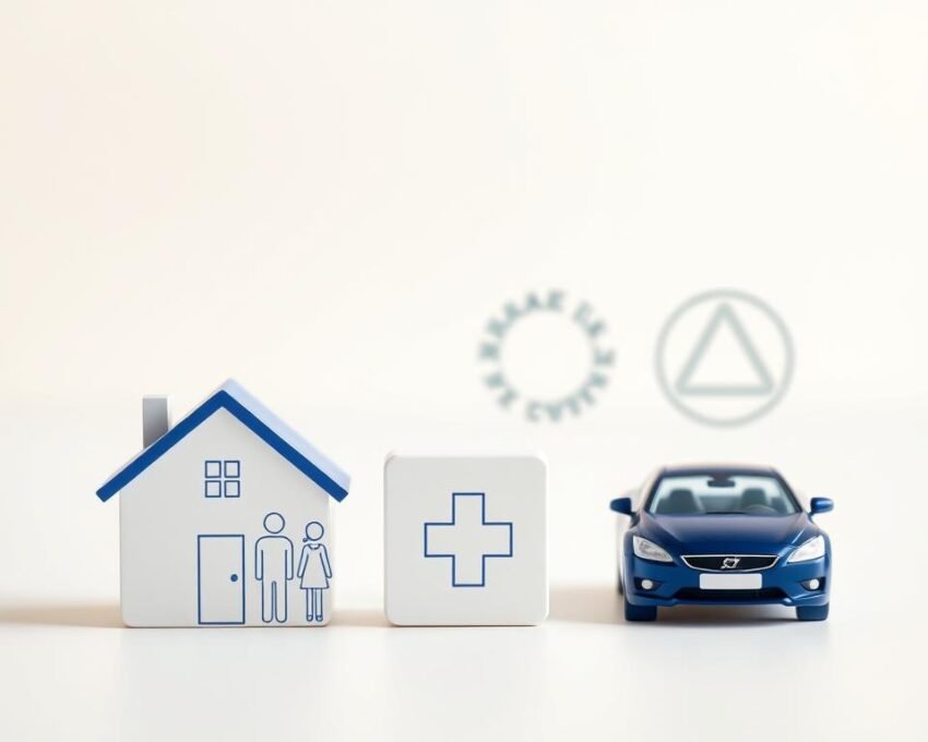 A modern, well-lit, close-up shot of various home insurance coverage icons, such as a house, a family, a medical cross, and a car, arranged in a visually appealing layout. The icons should be rendered in a clean, minimalist style against a soft, neutral background, creating a sense of clarity and organization. The overall composition should convey the idea of comprehensive home insurance protection, with a focus on the interpretability and accessibility of the coverage details.